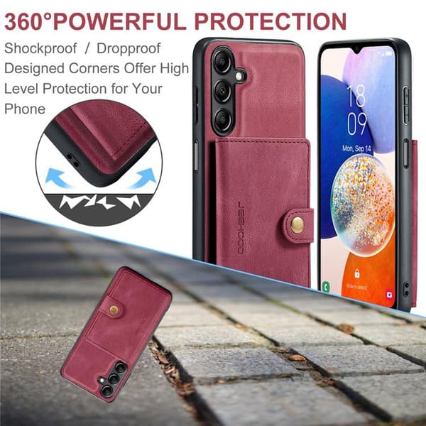 JEEHOOD Samsung Galaxy A13 5G Mobilskal Konstläder med Kortfack - Röd Röd