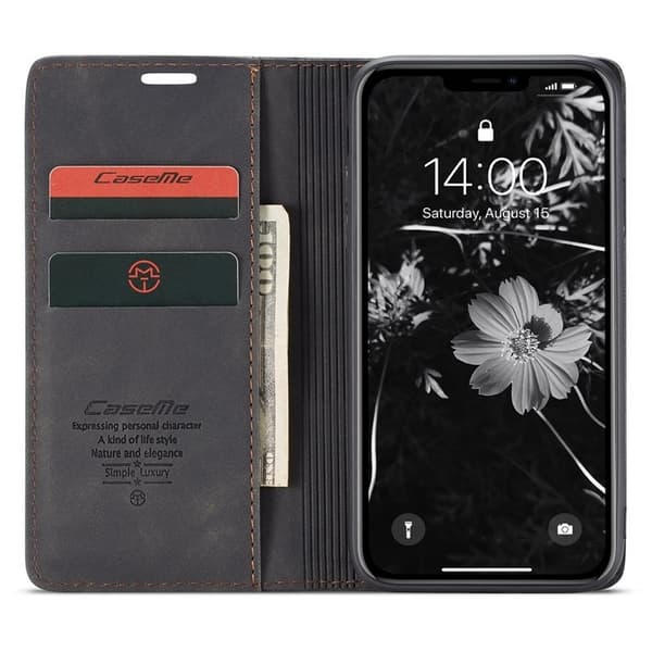 CASEME 013 Flip Konstläder Plånboksfodral för iPhone 11 6.1 tum - Svart