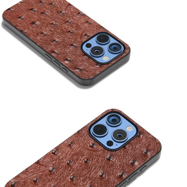 ABEEL Mobilskal till iPhone 16 Pro Ostrich Textur Äkta Läder - Brun