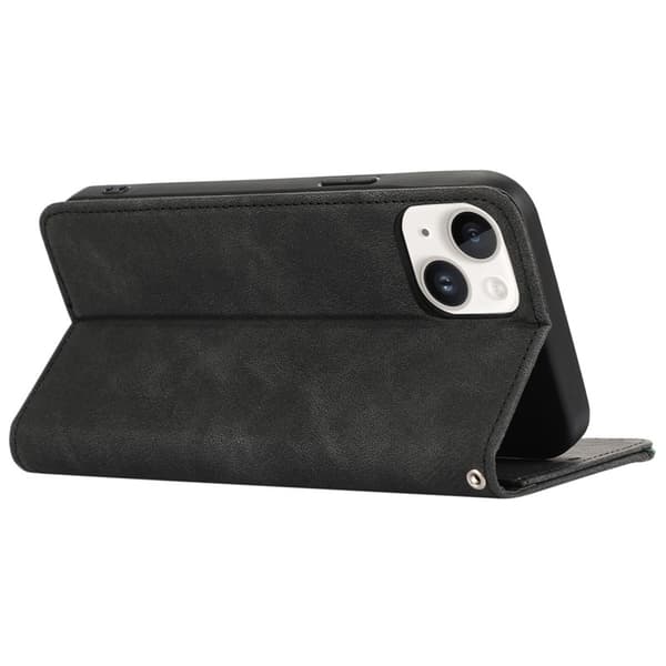 ABEEL iPhone 15 Plånboksfodral RFID Blocker Ställ Konstläder Svart