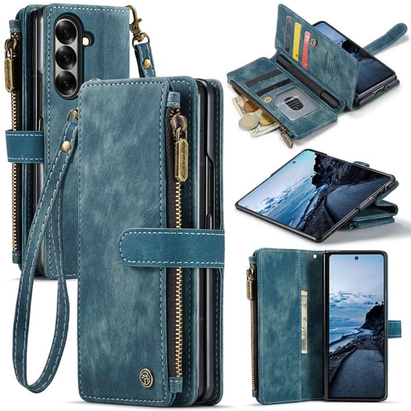 CASEME Galaxy Z Fold 7 Plånboksfodral Med Rem läder - Blå Blå