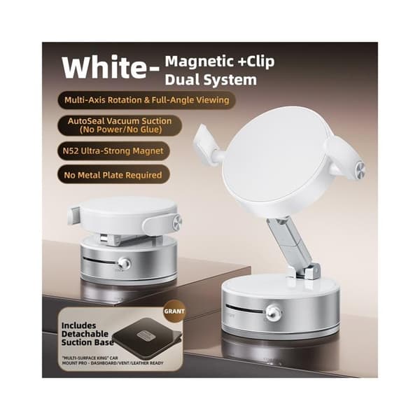 Magnetisk Bilhållare med Sugkopp A9 360° Rotation Vit