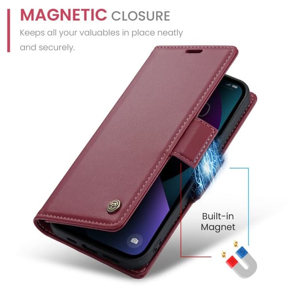 CASEME Plånboksfodral Konstläder för iPhone 15 Plus - Röd
