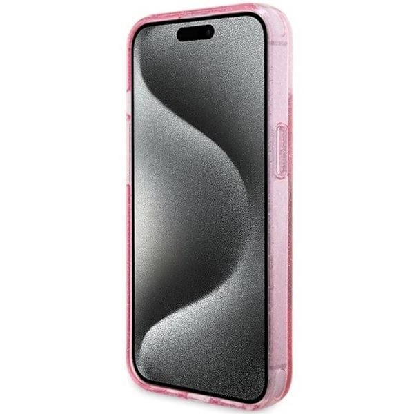 Guess Mobilskal till iPhone 15/14 Plus Magsafe Ringställ Script Glitter - Rosa