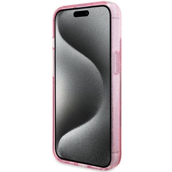 Guess Mobilskal till iPhone 15/14 Plus Magsafe Ringställ Script Glitter - Rosa Rosa