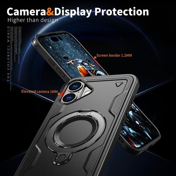 Mobilskal till iPhone 16 PC+TPU Militärt Skydd Kickstand - Svart