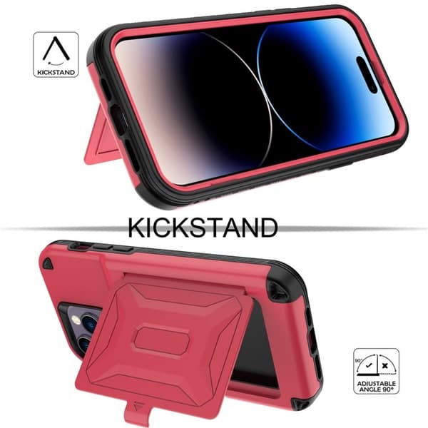 iPhone 14 Pro Max Skal Korthållare Mirror Kickstand - Röd Röd