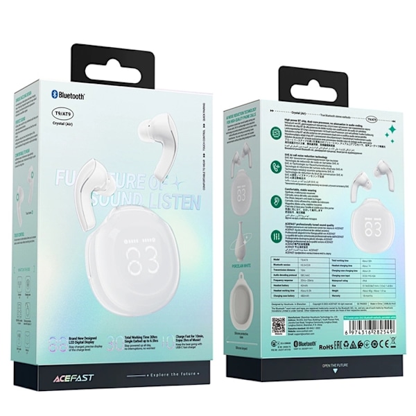 Acefast T9 Bluetooth 5.3 In-Ear Trådlösa Hörlurar - Vit