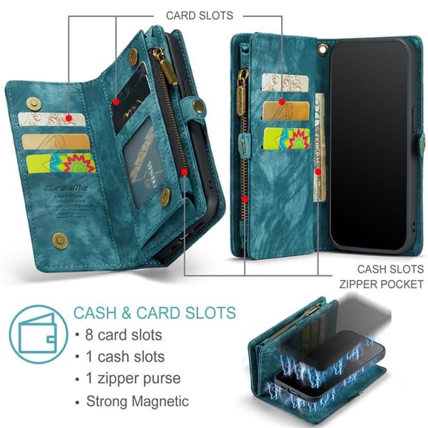 CASEME 008 iPhone 15 Pro Plånboksfodral Konstläder med Blå