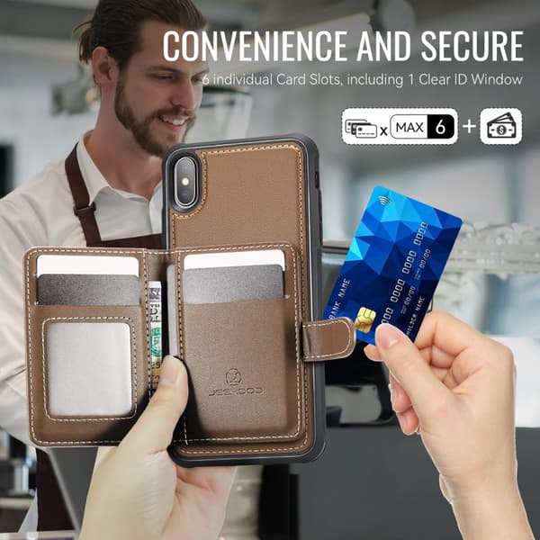 JEEHOOD J09 Mobilskal för iPhone XS/X - RFID Blocker - Brun