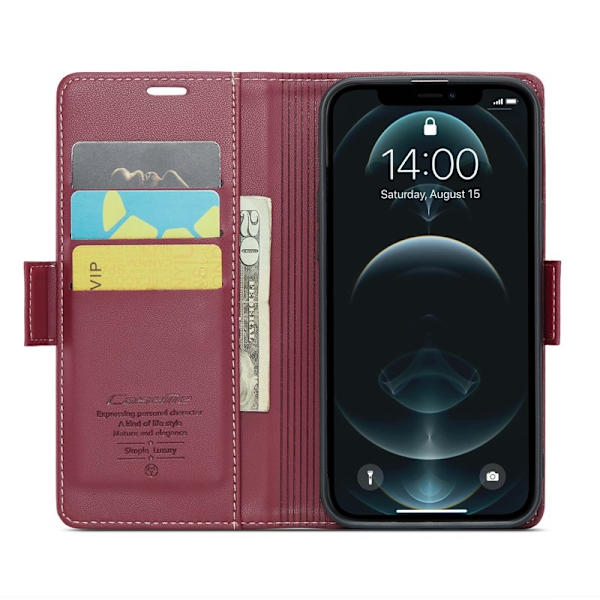 CASEME iPhone 12 Pro Max Plånboksfodral Konstläder RFID-Skydd Röd