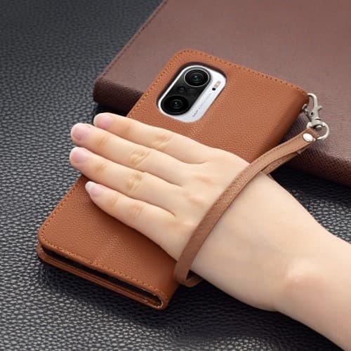 Litchi Pungeetui til Xiaomi Mi 11i / Poco F3 - Brun Brown