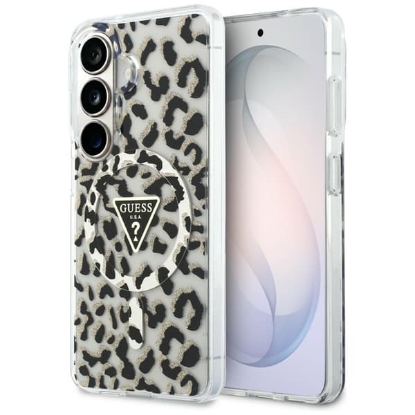 Guess Mobilskal För Galaxy S26 MagSafe IML Leopard Print Triangle Svart