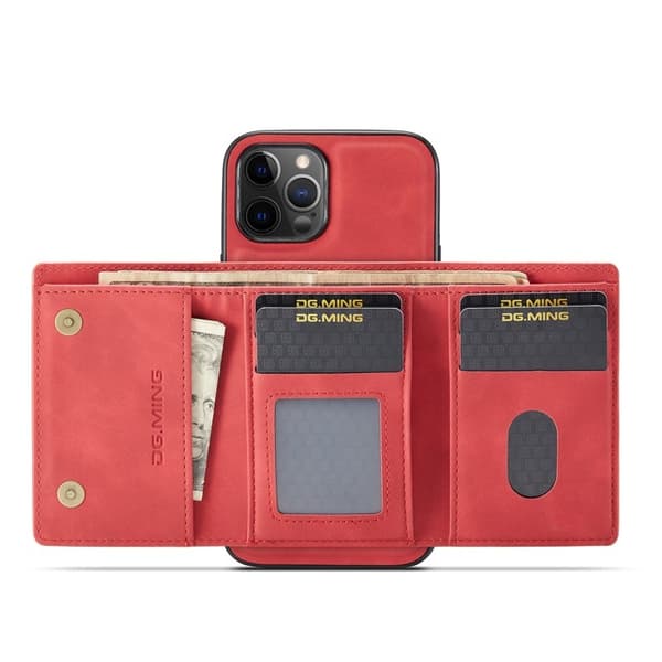 DG.MING M1 Series Plånboksfodral Konstläder TPU för iPhone 13 Pro - Röd