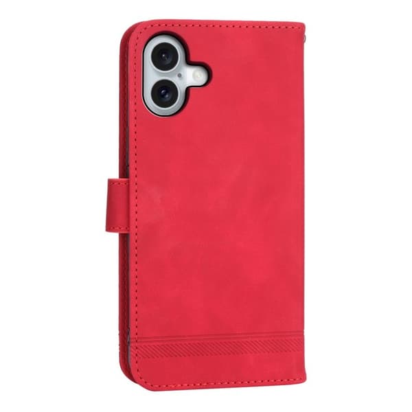 DIERFENG DF-03 iPhone 17 Plånboksfodral Lines Imprint Konstläder - Röd