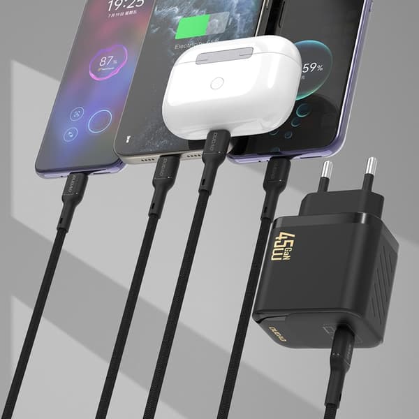 Dudao Vægoplader USB-C 45W med USB-C-kabel 1m Svart