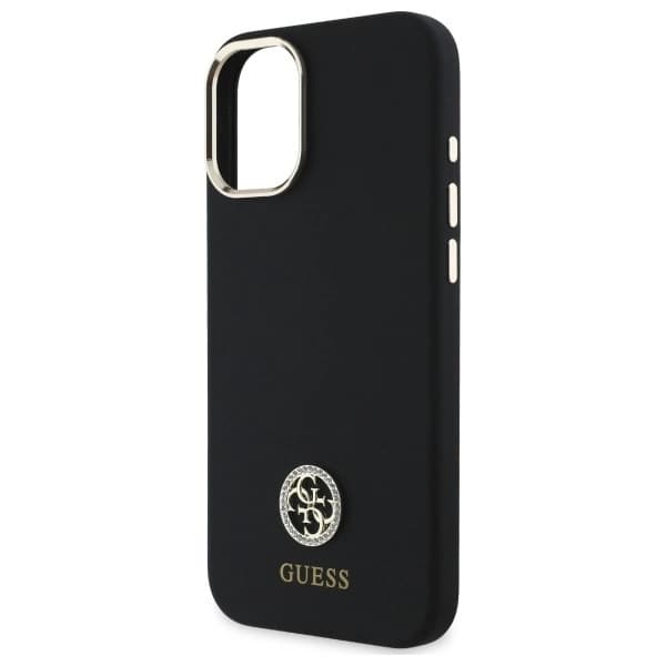 Guess telefontaske til iPhone 16 Silikone Logo Rhinestone 4G - Sort Black