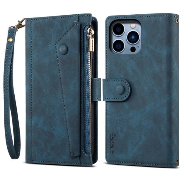 iPhone 14 Pro Max Wallet Case Flap Lynlåsrem - Blå