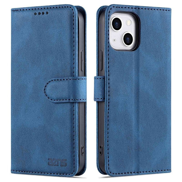 AZNS iPhone 14 Plånboksfodral i Konstläder - Drop-proof - Blå