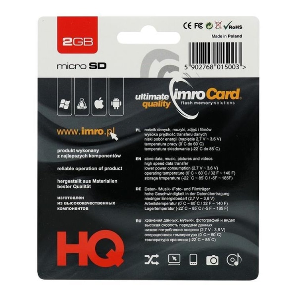 Imro Hukommelseskort MicroSD 2 GB Med Adapter
