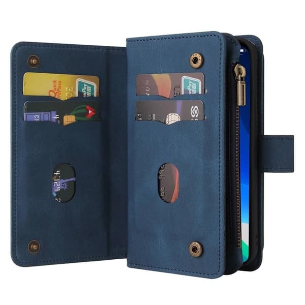 iPhone 14 Pro -lompakkokotelo KT Zipper - Sininen Blå