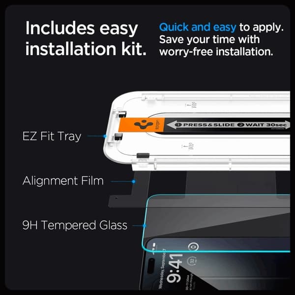 Spigen [2-Pack] iPhone 15 Pro Härdat Glas Skärmskydd 'EZ' Fit Transparent