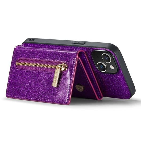 DG.MING M3 Series iPhone 15 Plus Konstläder Plånboksfodral Glitter Lila