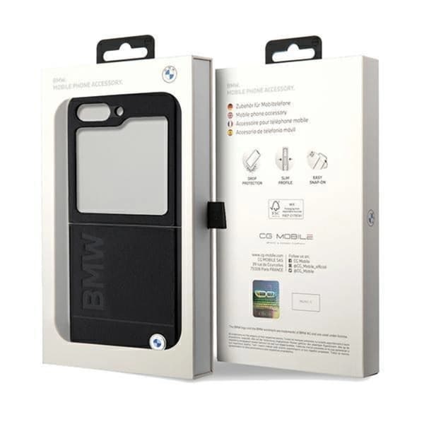 BMW Galaxy Z Flip 5 Mobilskal Læder Hot Stamp - Sort Black