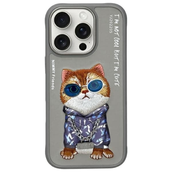 Nimmy Mobilskal till iPhone 16 Pro Glasses Cool Cat - Grå Grå