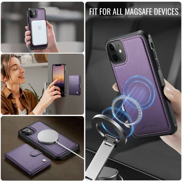 JEEHOOD J09 Mobilskal till iPhone 11 RFID Blocker Läder MagSafe Lila