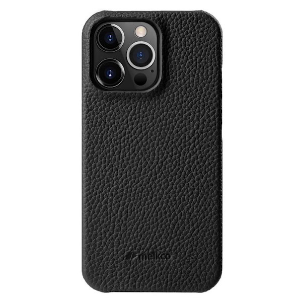 MELKCO Mobilskal för iPhone 15 Pro Max, Äkta läder och PC, Svart