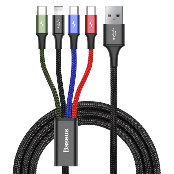 BASEUS 4in1 USB-A till lightning 3xUSB-C kabel 1.2m - Svart Black