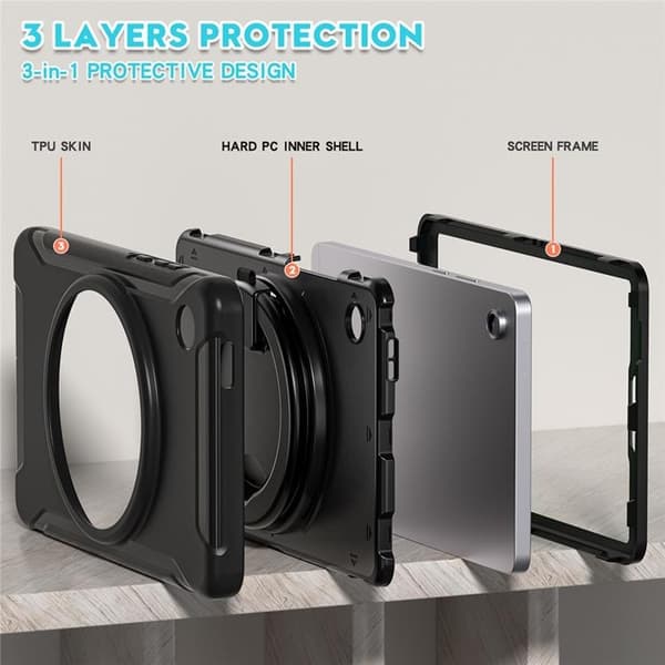 Mobilskal till Galaxy Tab A11 Rotary Kickstand Handle - Svart Svart