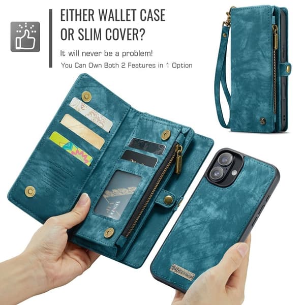CASEME 008 iPhone 16 Plus Plånboksfodral Konstläder med Blå