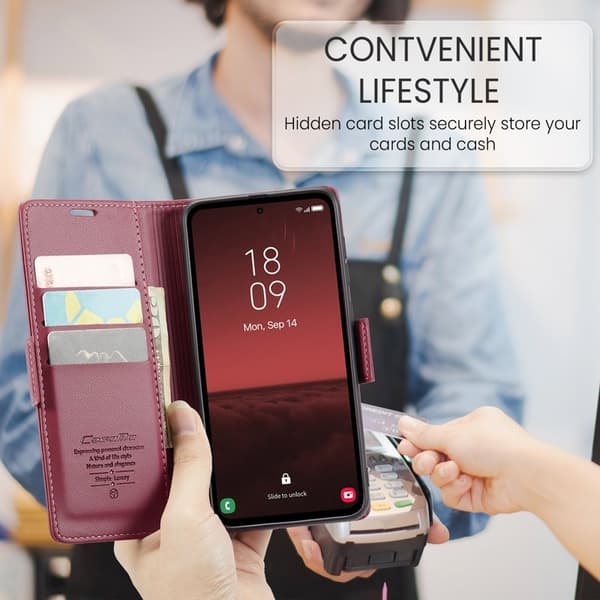CASEME Plånboksfodral Konstläder för Samsung Galaxy A35 5G - Röd