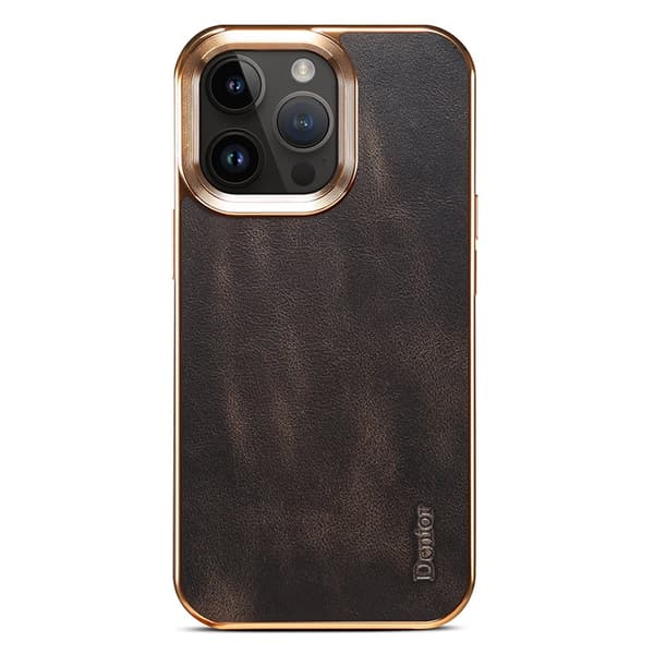 DENIOR Mobilskal till iPhone 15 Pro Max i äkta läder och PC - Svart