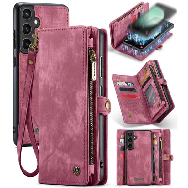 CASEME 008 Konstläder Plånboksfodral för Samsung Galaxy S23 FE - Röd