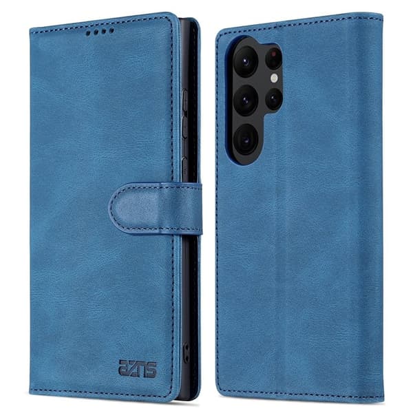 AZNS Samsung Galaxy S23 Ultra Plånboksfodral Konstläder - Blå