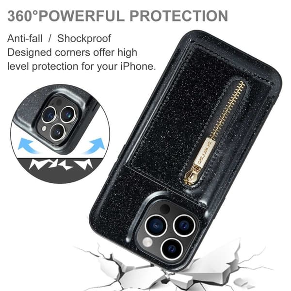 DG.MING M3 Series 2-i-1 Konstläder Plånboksfodral för iPhone 13 Pro Max - Svart