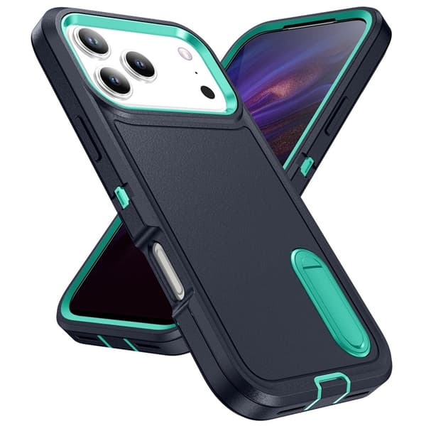 Mobilskal till iPhone 17 Pro Max Kickstand Silikon - Mörkblå/Ljusgrön Blå