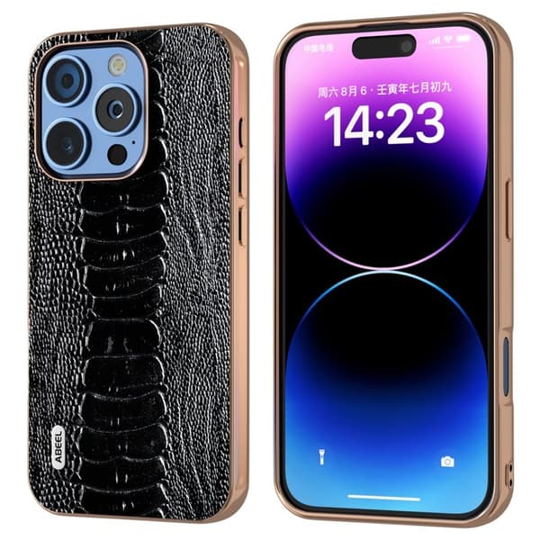 ABEEL Mobilskal till iPhone 16 Pro Max Electropläterad Äkta Läder Svart