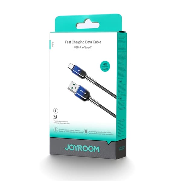 Joyroom S-A42 USB-A - USB-C 3A 1.2m Kabel Krystalklar Serie - Sort Black