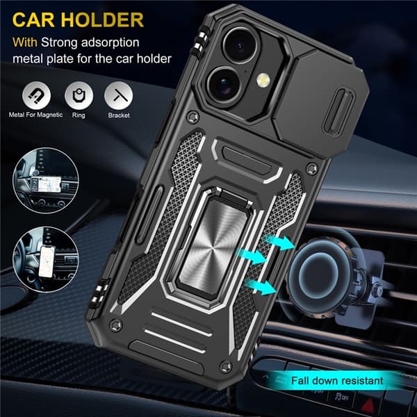 Mobilskal till iPhone 17 Kickstand Lens Lid - Svart Svart