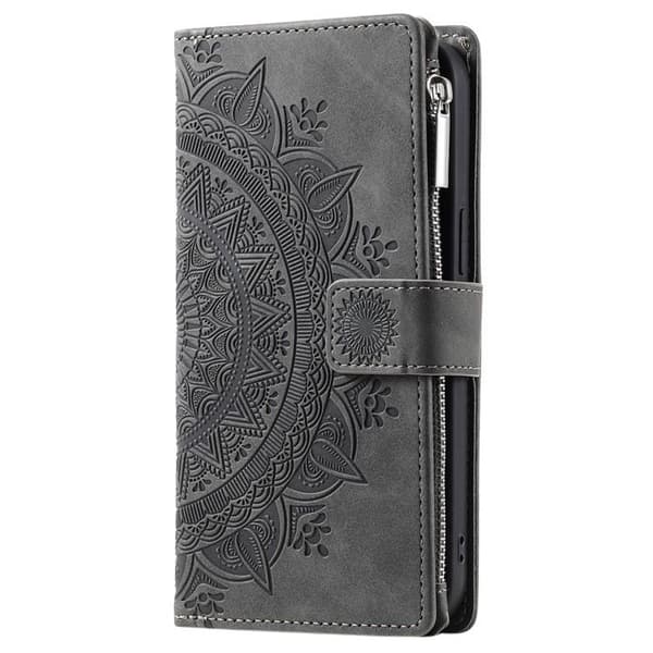 iPhone 15 Plus Pungeetui Mandala Flower Imprinted - Grå Grå