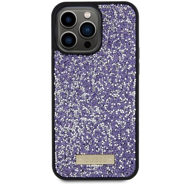 Guess iPhone 15 Pro Taske Lyserød Rhinestone Meta-logo Rosa