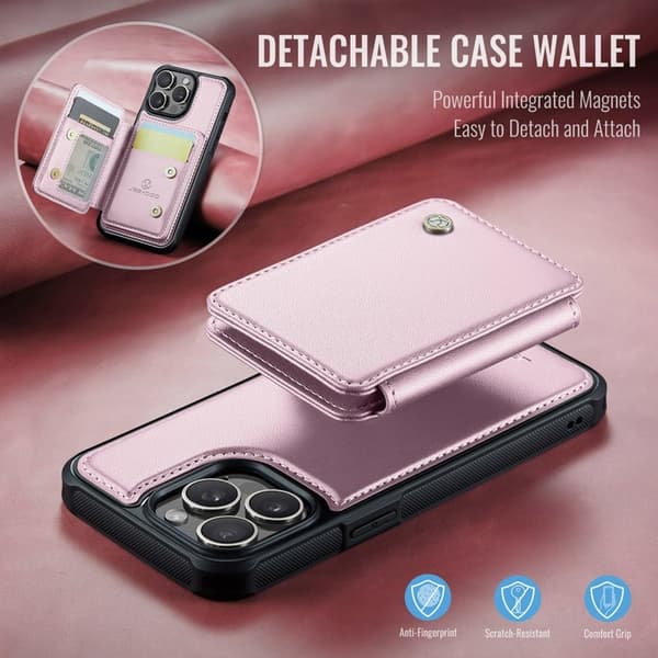 JEEHOOD J05 Mobilskal till iPhone 13 Pro Läder Mobil- Rosa