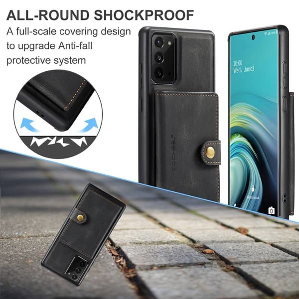 JEEHOOD Galaxy Note20 Plånboksfodral Detachable Konstläder TPU Svart