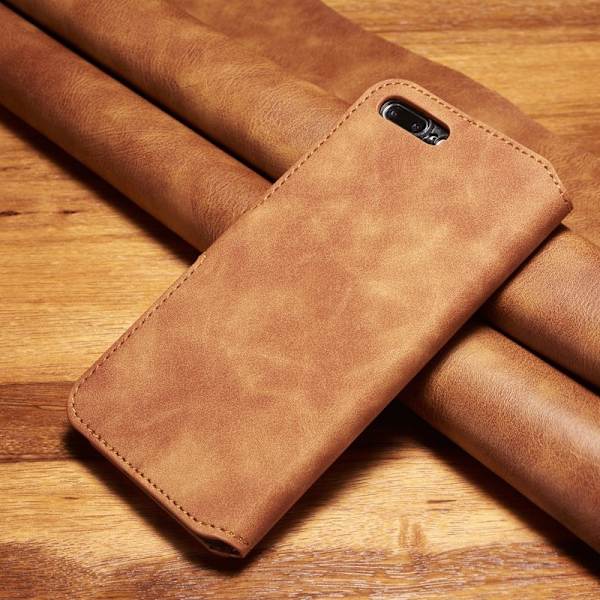 DG.MING Retro Plånboksfodral Konstläder för iPhone 8 Plus - Brun