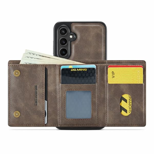 DG.MING M6 Series Konstläder Plånboksfodral för Samsung Galaxy S24+ - Brun