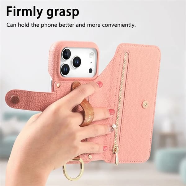 iPhone 17 Pro Max Konstläder Plånboksfodral RFID-Skydd Zipper - Rosa Rosa